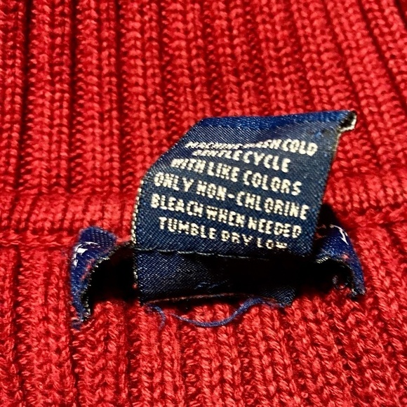 Red Cotton Ribbed Cable Knit Pullover Chunky Sweater Large - Picture 8 of 11